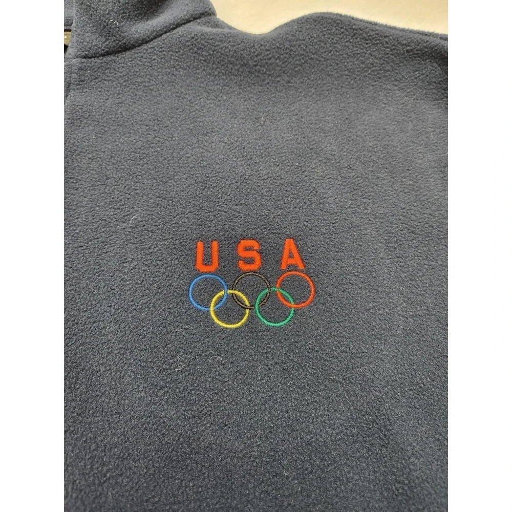 Vintage USA Olympics Jacket Mens XXL Navy Blue Full Zip Fleece Embroidered Rings
